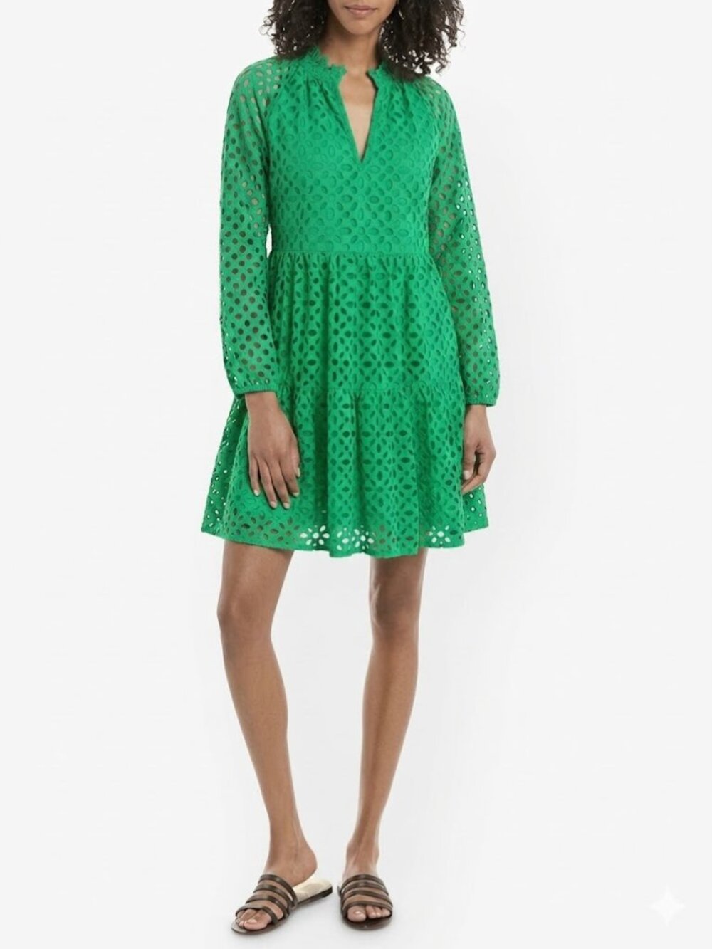 J. Crew Tiered Eyelet Mini Dress Kelly Green XS Pockets New
